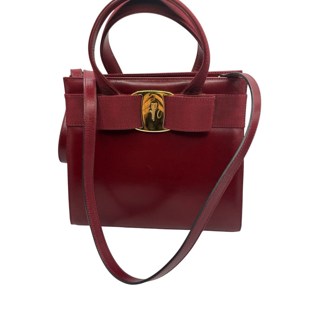 Vintage Salvatore Ferragamo Vara Bow Red Leather Satchel Handbag BA214178